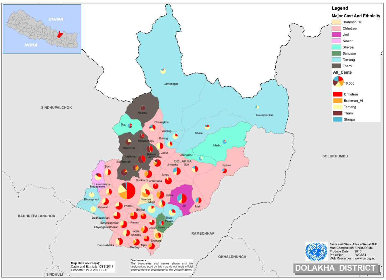 This map presents major caste group and it's composition based on CBS 2011 data of Dolakha.