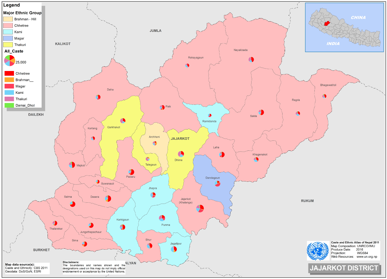 This map presents major caste group and it's composition based on CBS 2011 data of Jajarkot.