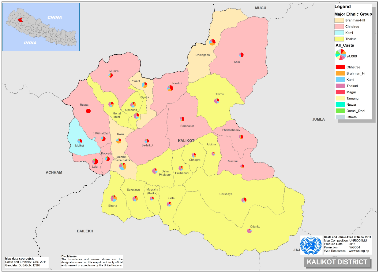 This map presents major caste group and it's composition based on CBS 2011 data of Kalikot.