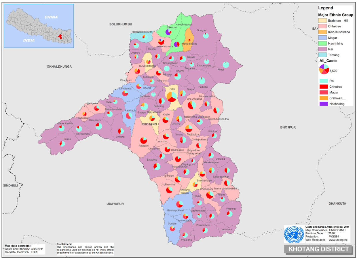 This map presents major caste group and it's composition based on CBS 2011 data of khotang.