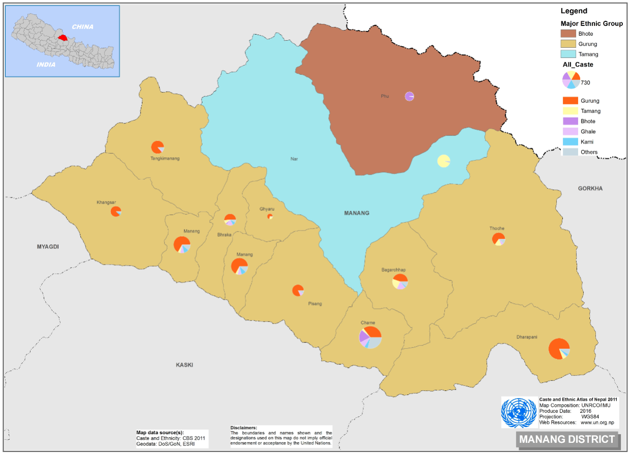 This map presents major caste group and it's composition based on CBS 2011 data of Manang.