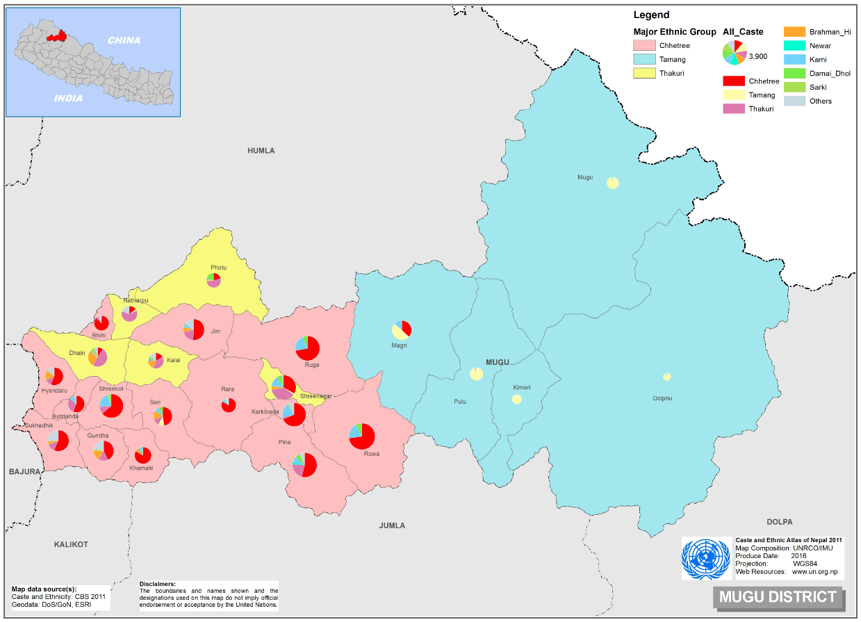 This map presents major caste group and it's composition based on CBS 2011 data of Mugu.