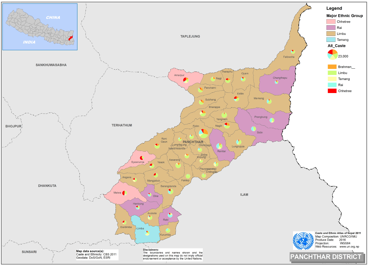 This map presents major caste group and it's composition based on CBS 2011 of Panchthar. 