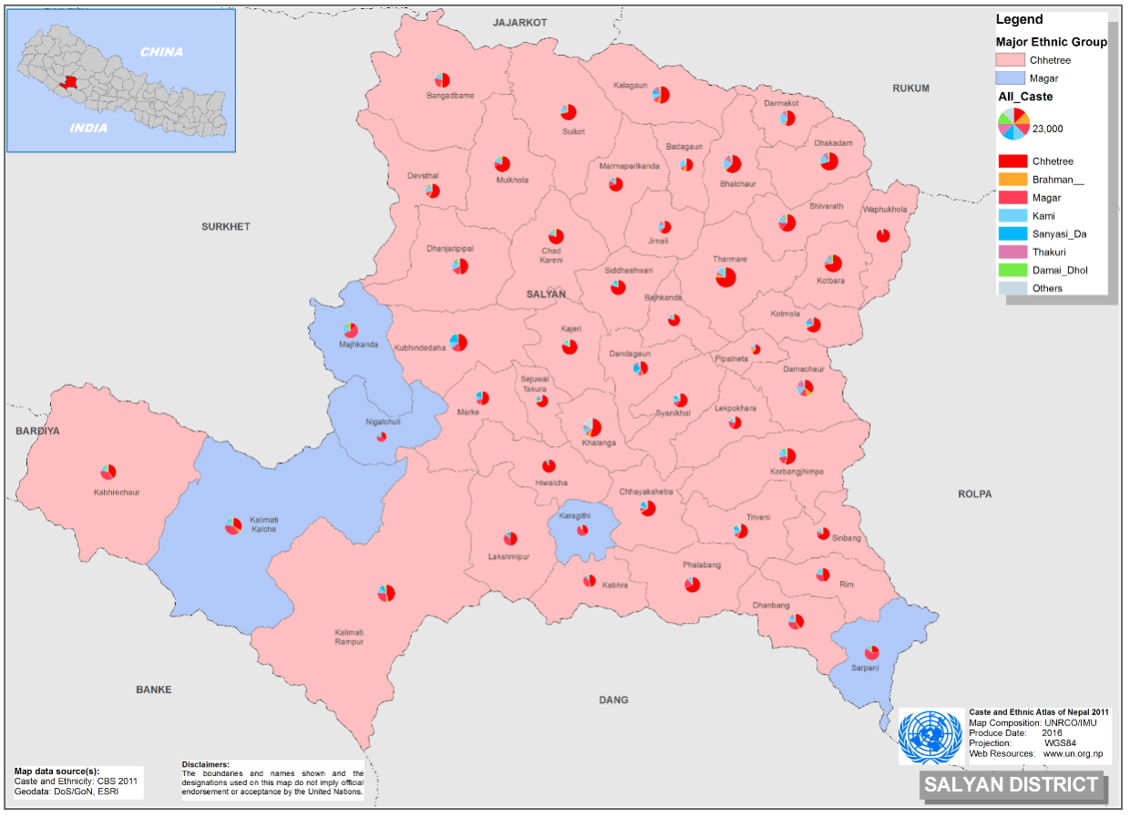 This map presents major caste group and it's composition based on CBS 2011 data of Salyan.