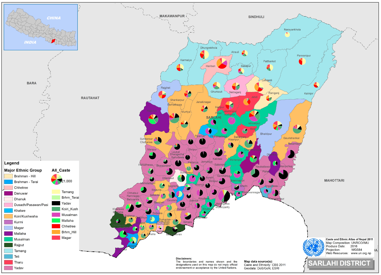 This map presents major caste group and it's composition based on CBS 2011 data of Sarlahi.