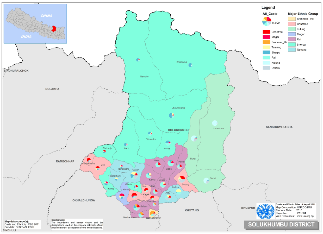 This map presents major caste group and it's composition based on CBS 2011 data of Solukhumbhu.