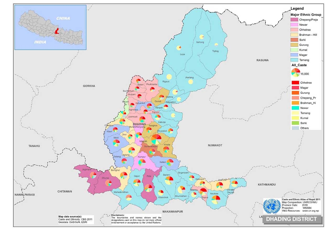 This map presents major caste group and it's composition based on CBS 2011 data of Dhading.