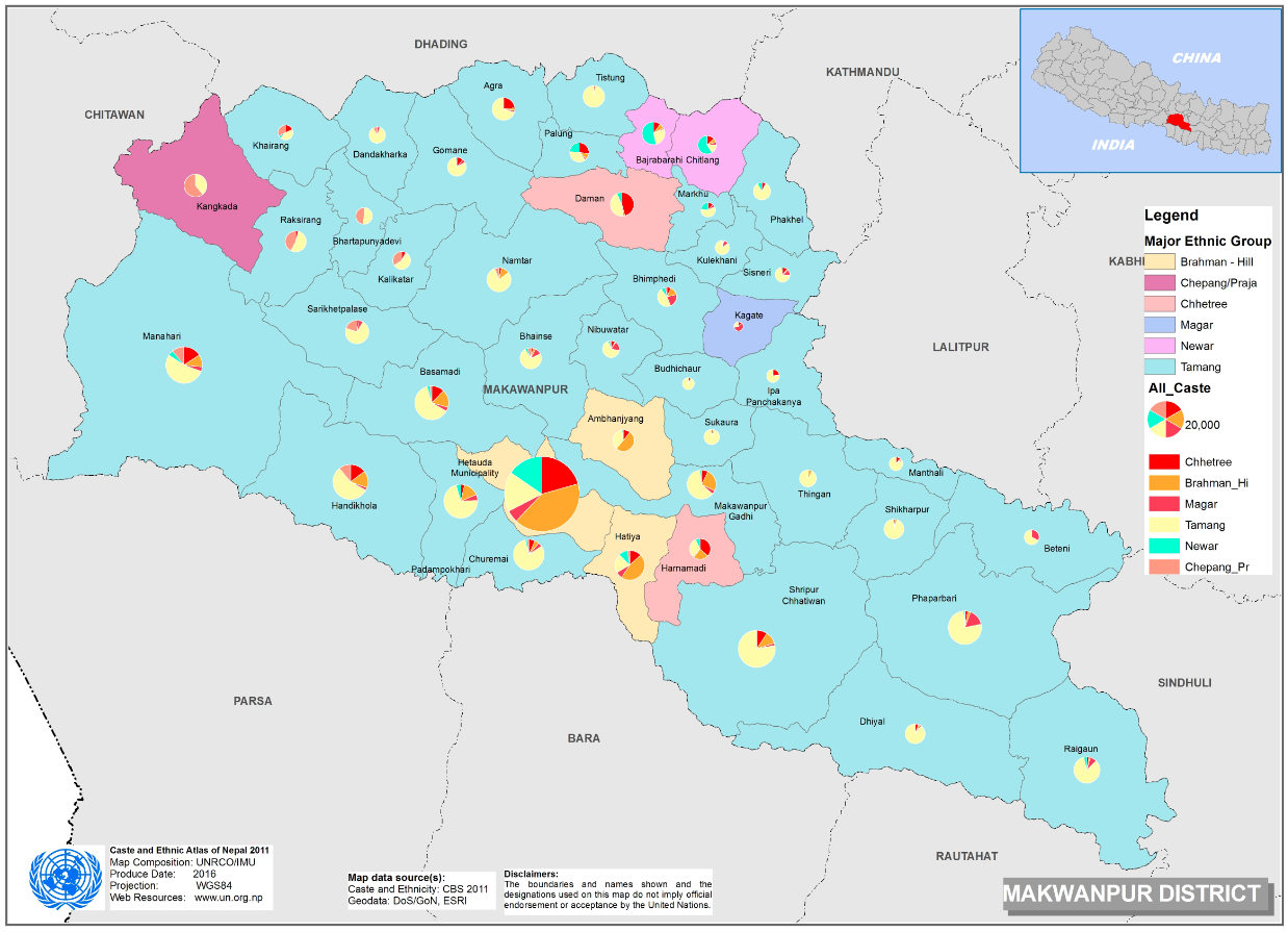 This map presents major caste group and it's composition based on CBS 2011 data of Makwanpur.