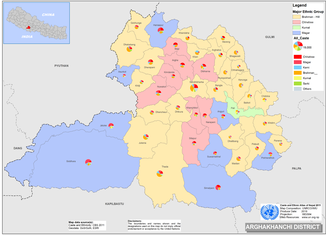 This map presents major caste group and it's composition based on CBS 2011 data of Arghakhanchi district.