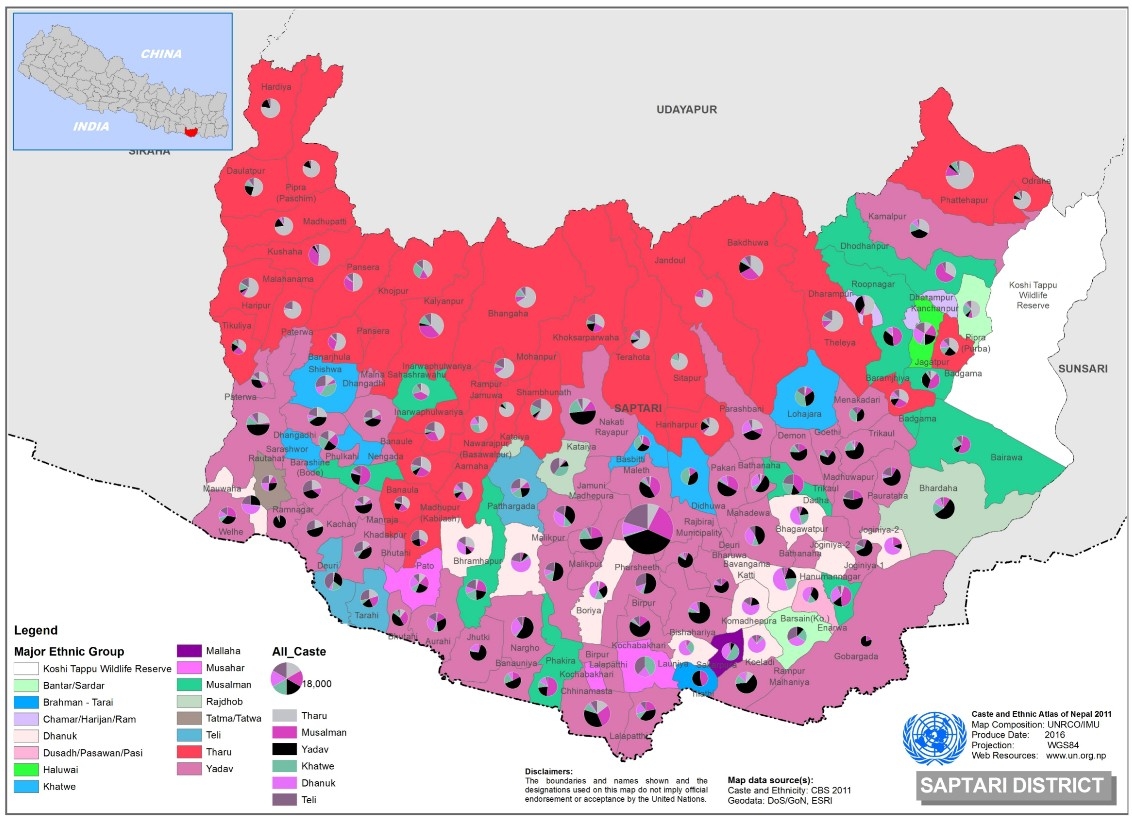 This map presents major caste group and it's composition based on CBS 2011 data of Saptari.