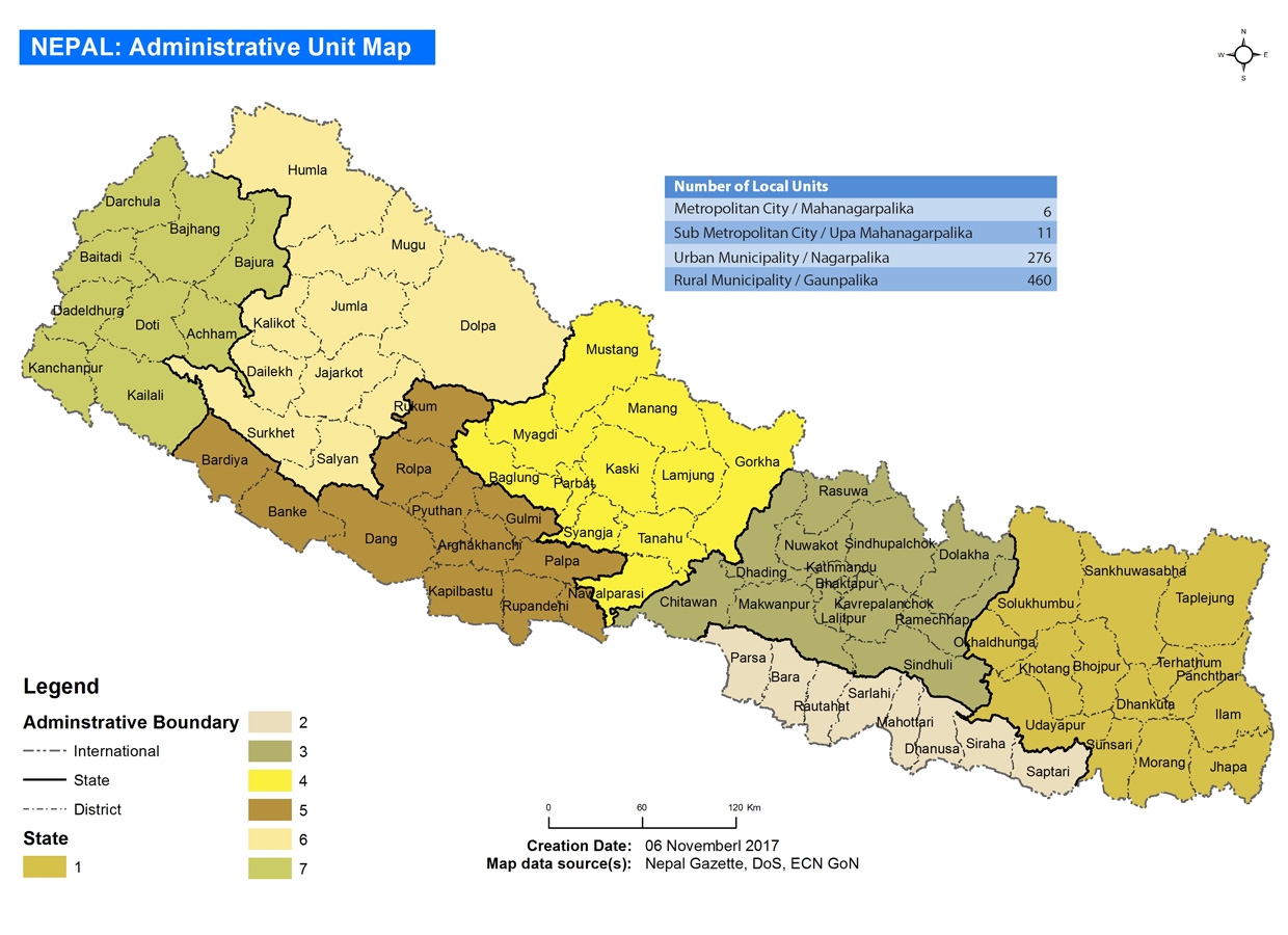 This map shows new federal system province and district boundaries.