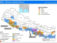 This map shows the status of death, missing, injured, district affected and household destroyed from flood and landslide.