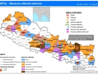 This map shows the status of death, missing, injured, district affected and household destroyed from flood and landslide.