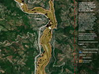 This map illustrates satellite-detected flash floods and potential affected structures in red dots, in Melamchi village, Melamchi Municipality, Bagmati provand landslides in ince, Nepal as observed using satellite imagery acquired on 24 June 2021. 