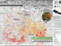 This map shows satellite-detected surface waters in red polygons in Nawalparasi West, Rupandehi and Kapilbastu districts, Lumbini province, Nepal 